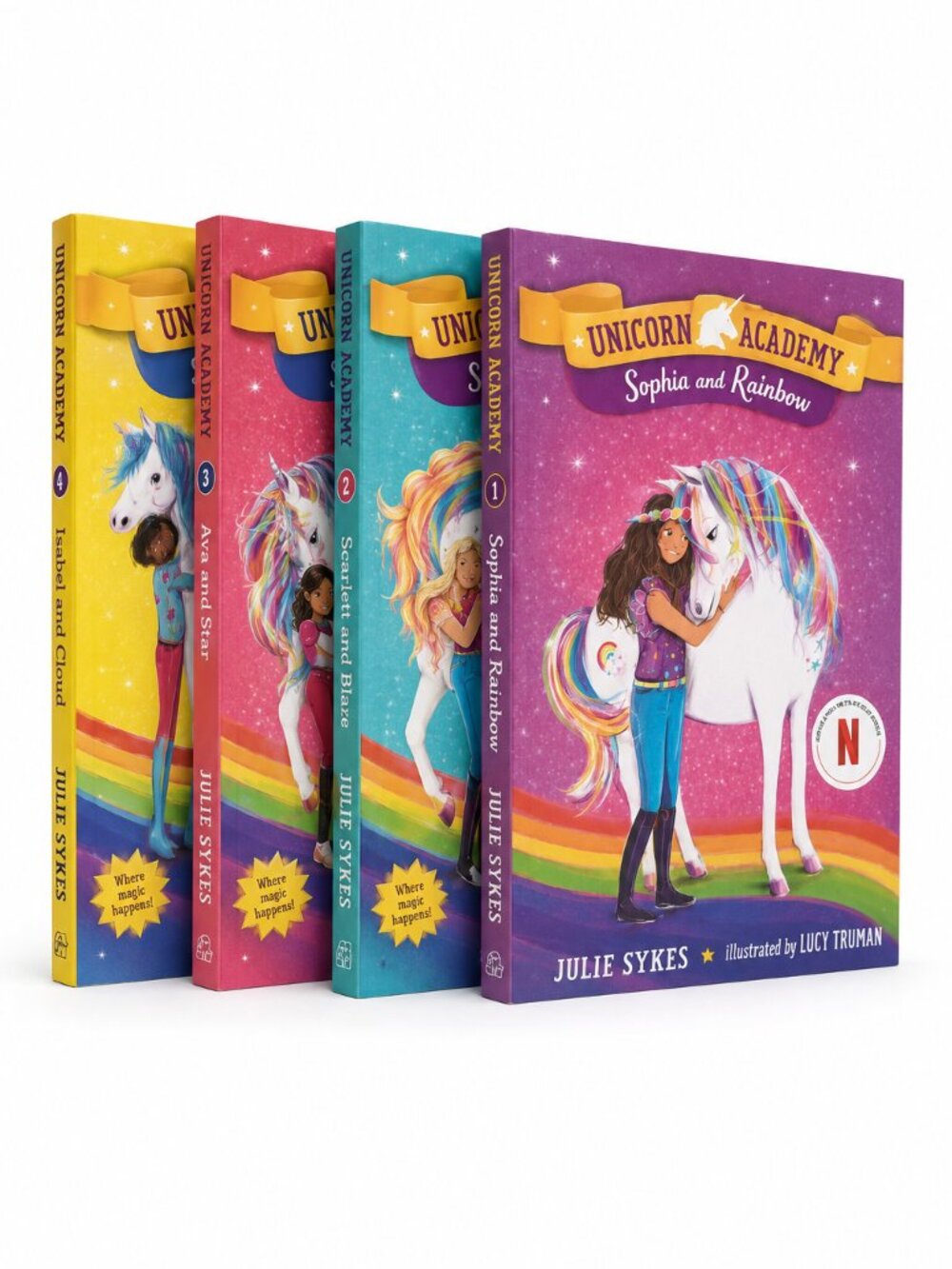 TITLE: Unicorn Academy Books 1-4 Lot Julie Sykes Netflix Paperback Set Fantasy